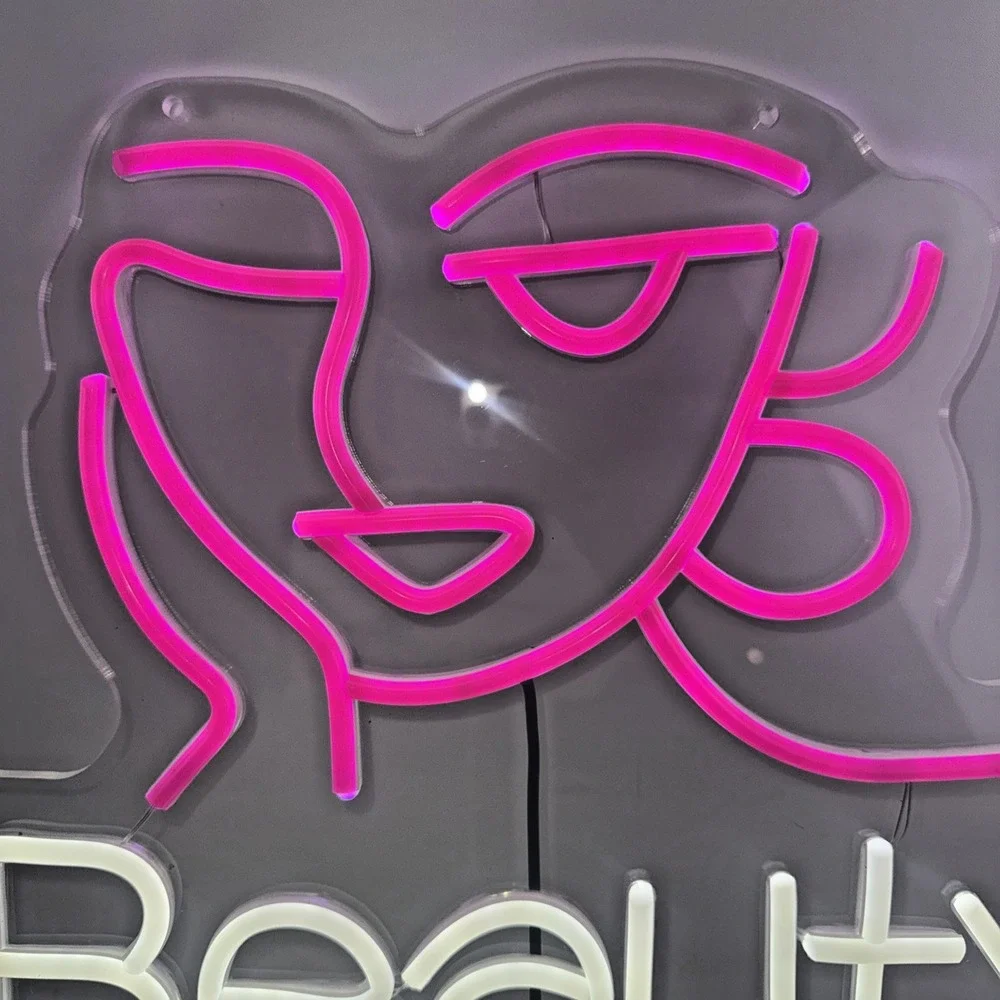ED Neon Beauty Salon Sign Pink White Wall Light 16 x 15 Vanity Spa Nail Decor